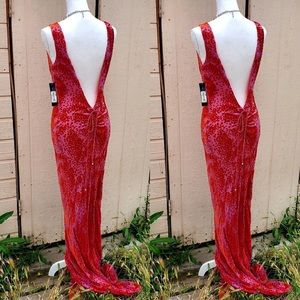 A.B.S Evening by Allen Schwartz Low Back Sexy Velvet Dot Cocktail Dress Size 4